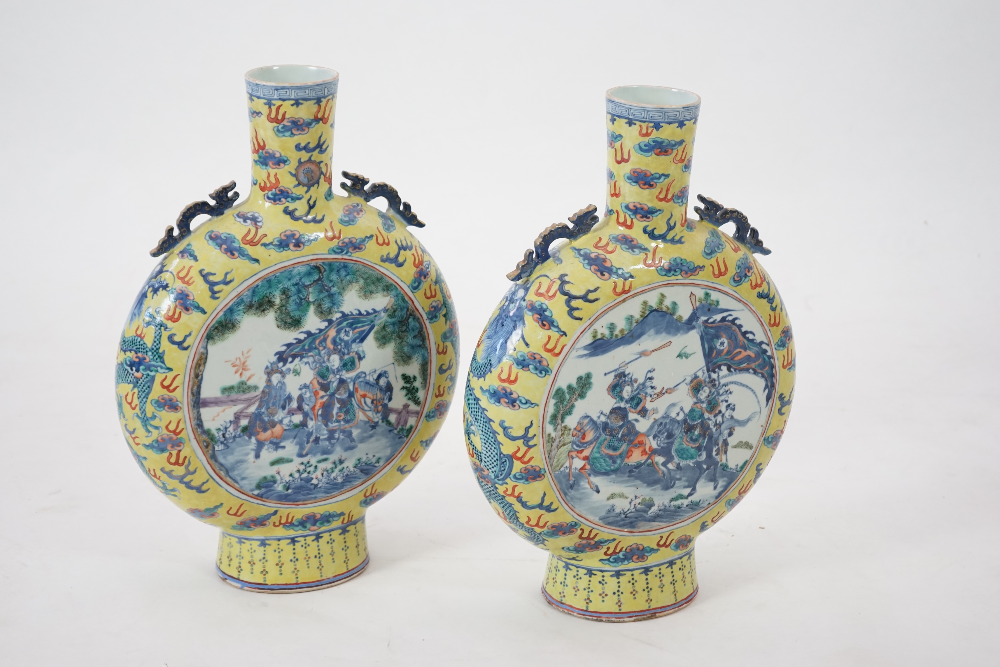 A pair of impressive Chinese yellow ground moonflasks, late 19th century